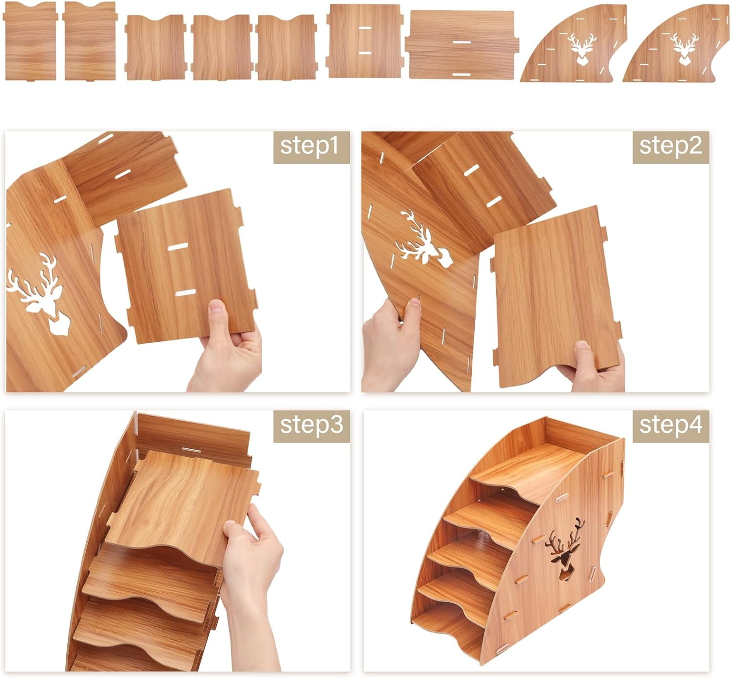 5 Slots Wooden Invoice Bill Storage Rack Desktop Paper Organizer File Holder Document Letter Sorter Tray Mail Rack for Home Office Peru