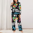 thumbnail image 2 of Fuzoiu I Love My Autism Print Women's Long-Sleeved Pajama,Lounge Button Down Nightwear,Womens Notch Collar Pajama Set-Medium, 2 of 7