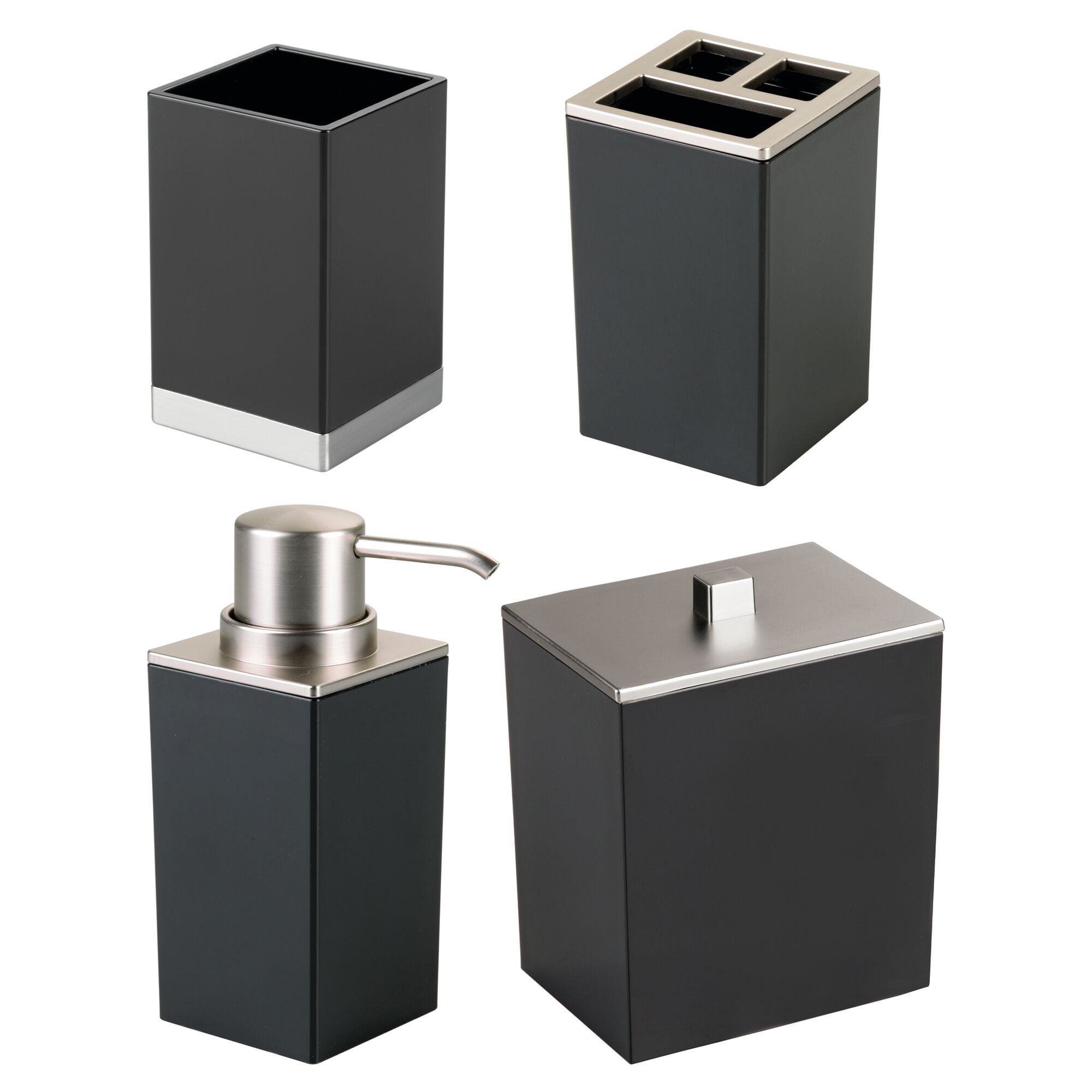 mDesign Plastic Bathroom Vanity Organizers, Set of 4, Black/Brushed Chrome