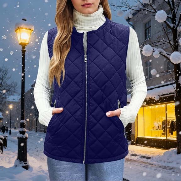 Karight Women's Quilted Vest, Stand Collar Lightweight Zip Pockets Padded Gilet Sleeveless Zipper Coat Jacket Outwear