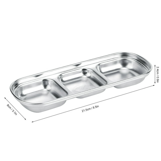Cuenco para salsa, plato para vinagre de tres rejillas de acero inoxidable, plato para salsa, plato de rendimiento finamente ajustado