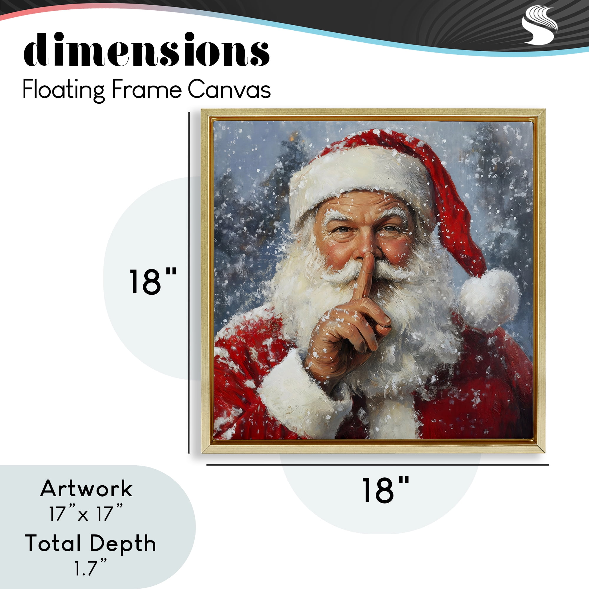 Secret Santa Shh Gold Framed Floater Canvas Wall Art, design by Petal Prints Design