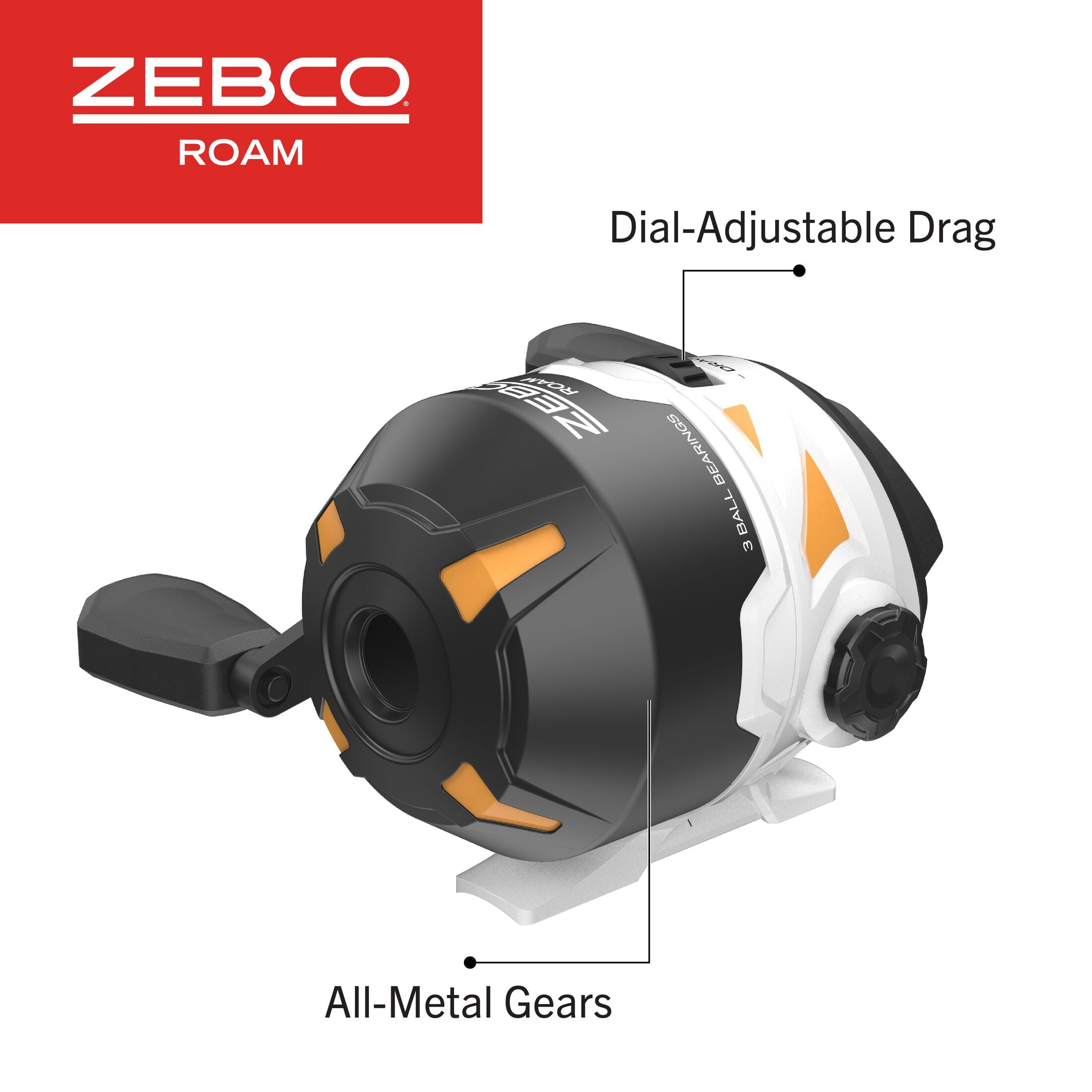 Zebco Roam Spincast Reel and Fishing Rod Combo, 6-Foot 2-Piece Fiberglass Fishing Pole with ComfortGrip Handle, QuickSet Anti-Reverse Fishing Reel, Pre-Spooled with 10-Pound Zebco Line, Orange