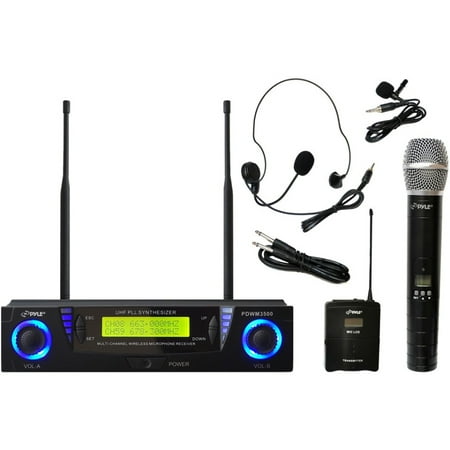 PylePro PDWM3500 Professional UHF Dual Channel Wireless Microphone System with Adjustable Frequency 1 Hand Held