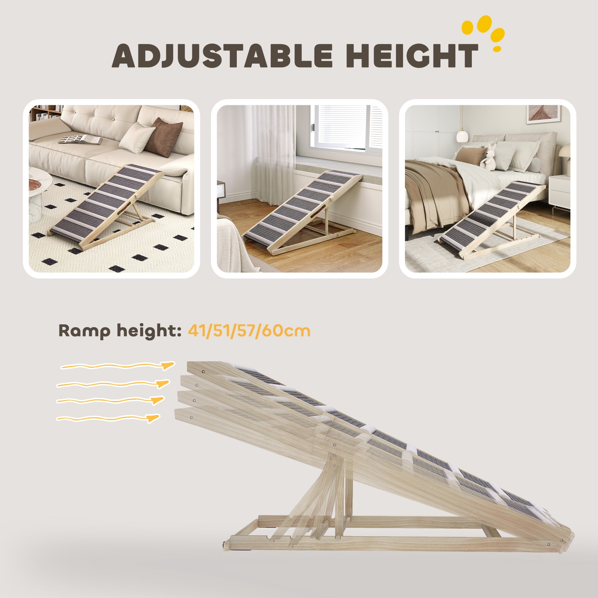 Dog Ramp for Couch, Foldable Pet Ramp for Small to Large Dog, 4 Adjustable Height from16" to 23.5", Pet Steps with Non-Slip Carpet for Bed