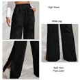 thumbnail image 5 of Woman Elastic High Waist Long Pants Split Hem Pure Color Trousers Wide Leg Pocket Long Pants Black L, 5 of 6