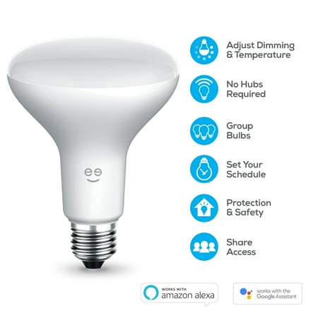 Geeni - BR30 Wi-Fi Smart LED Bulb with Alexa, Google Assistant and Microsoft Cortana - Adjustable White