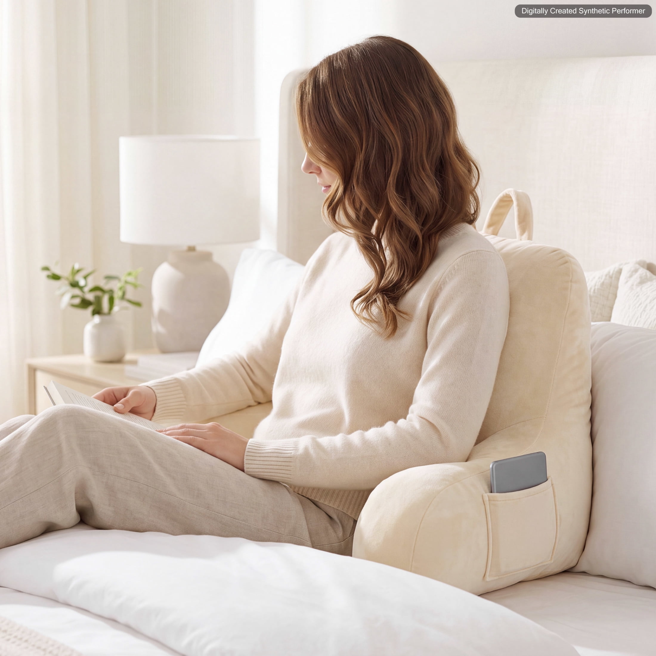 The Sheet Lab Plush Backrest Pillow, Beige, 30" x 17" x 17"