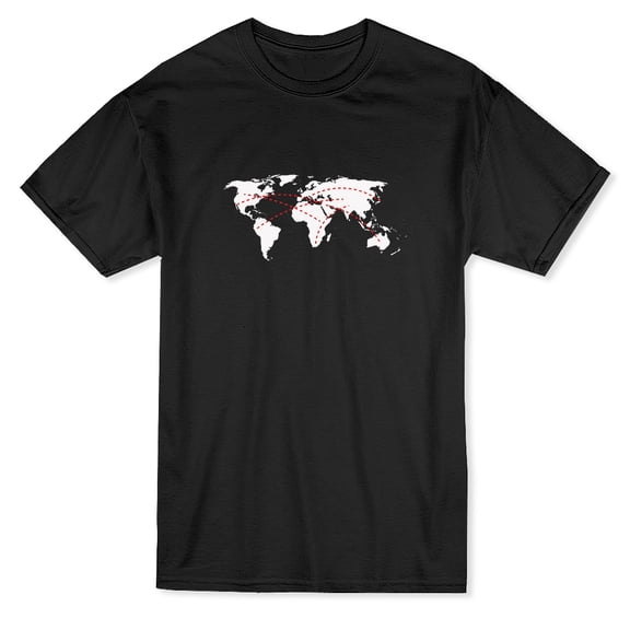 Travel Lines Global Continents Graphic Men Black T-Shirt, Male Small