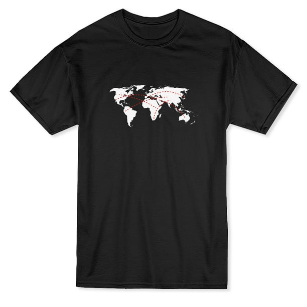 Lignes de Voyage Continents Mondiaux Graphique T-shirt Noir pour Hommes