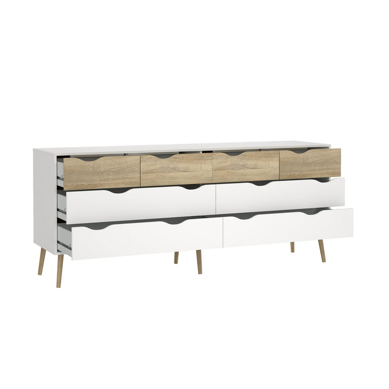 Diana Modern Bedroom 8 Drawer Dresser, Solid Wood, White/Oak