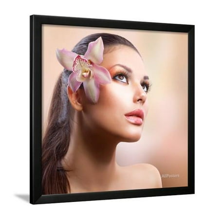 - Beauty Portrait. Beautiful Stylish Girl with Orchid Flower. Pastel Colours. Perfect Face Skin Framed Print Wall Art By Subbotina Anna