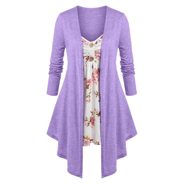 Camiseta Irregular Diseño Impreso Floral Tamaño Grande Rosegal Mangas largas de talla grande