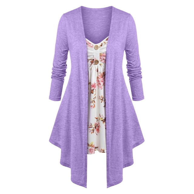 Camiseta Irregular Diseño Impreso Floral Tamaño Grande Rosegal Mangas largas de talla grande