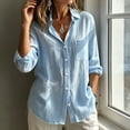thumbnail image 2 of Ashirexll Summer Tops for Women Solid Color Long Sleeve Button Linen Shirt with Pockets Casual Summer Blouse, 2 of 7