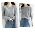 thumbnail image 7 of Jxximdong Cardigans for Women, Basic Crew Neck Long Sleeve Button Down Cardigan, Women's Bolero Shrugs Gray, 7 of 7