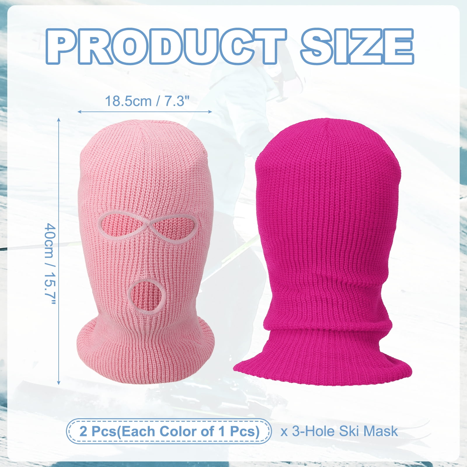 Uxcell 3-Hole Full Face Mask Cover, Ski Mask Knitted Warm Knit Cover Winter Balaclava Face Mask Cap Ski Polyester&2Pcs&Rose Red/Light Pink-Fitting for ( Men/Women/Winter Sports/Skiing)