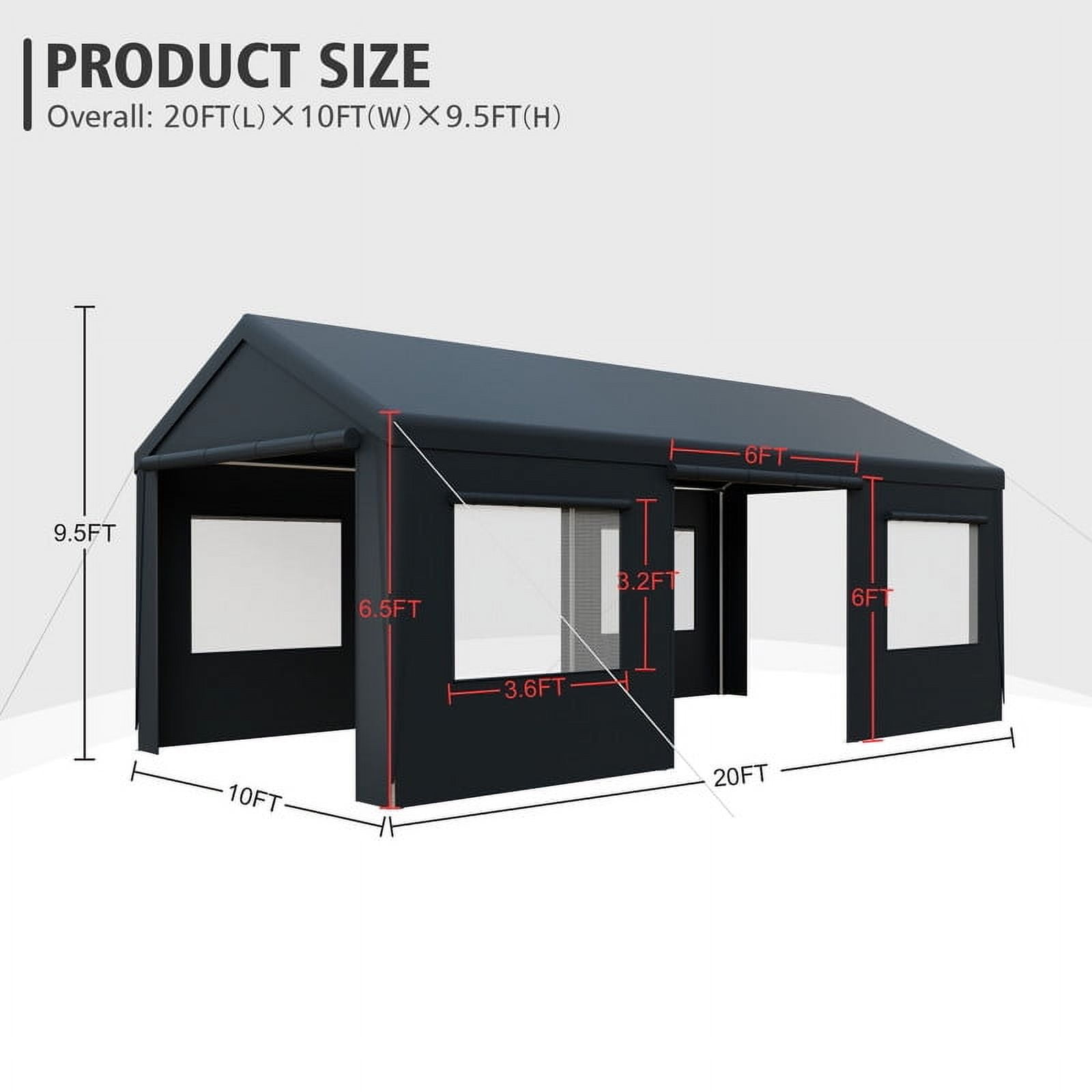 GAZEBETER Carports 10x20 ft Heavy Duty,Portable Carport Garage with Removable Sidewalls and Door,Outdoor Canopy Carport,Gray