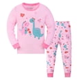 thumbnail image 2 of GobdXE Boys Dinosaur Pajama Set T-Rex Print Long Sleeve Crew Neck Top Pants Kids 2 Piece Loungewear Outfit 7-8 Years,Red, 2 of 4