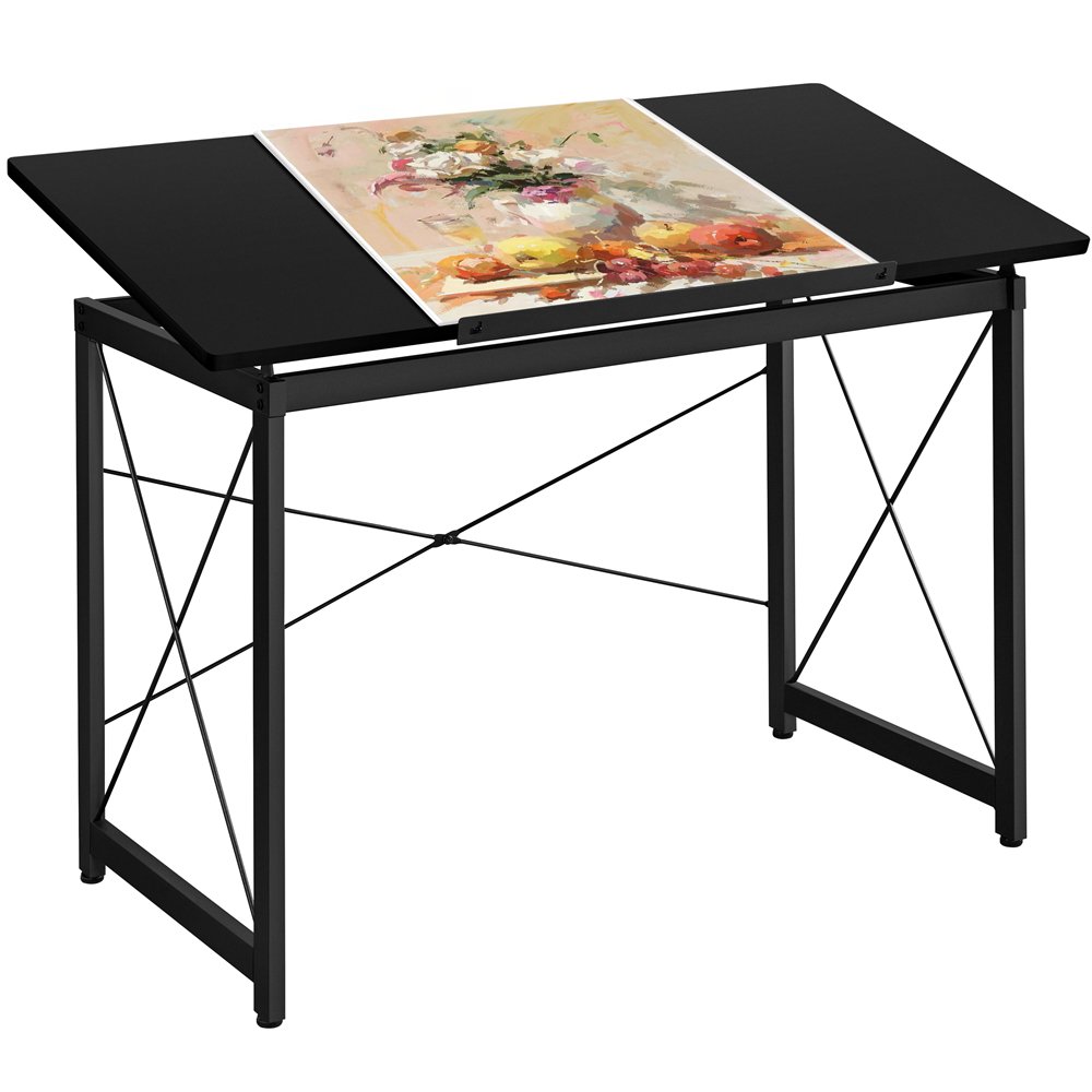 Topeakmart Drafting Table Tilting Tabletop Basic Drawing Desk with