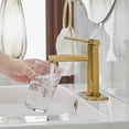 thumbnail image 3 of Widespread Waterfall Single Handle Wall Mounted Bathroom Faucet in Brushed Gold, 3 of 9