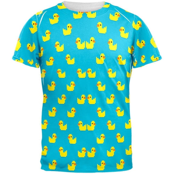 8 Bit Rubber Ducks All Over Adult T-Shirt - Large