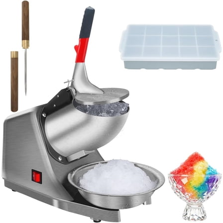 Snow Cone Machine Shaved Ice Machine Ice Crusher with Stainless Steel Blade Kitchen Electric for Shaved Ice and Snow Cone (300W 2000r/min) Also Comes with a Free Ice Pick and Ice Cube Tray