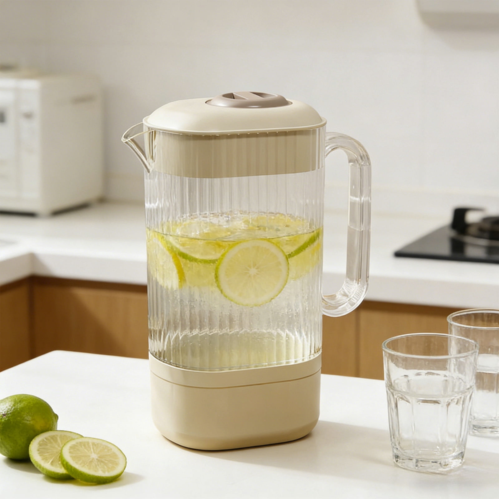 Fufafayo 3Pcs Cold Water Kettle 2300ml, Plastic Striped Pitcher for Iced Tea and Milk, Transparent Beverage Dispenser for Restaurant, Bar, Kitchen, Party, Large Capacity Drink Jug for Hot and Cold