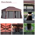 thumbnail image 4 of 10 x 13ft Aluminum Frame Gazebo Canopy Double Tier Garden Shelter with Netting and Curtains, Coffee, 4 of 7