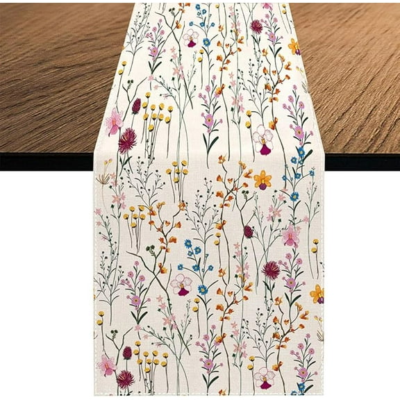 Watercolor Wild Flowers Table Runner, Seasonal Summer Colorful Flowers Holiday Kitchen Dining Table Decoration for Home Party Decor 13 x 70 Inch