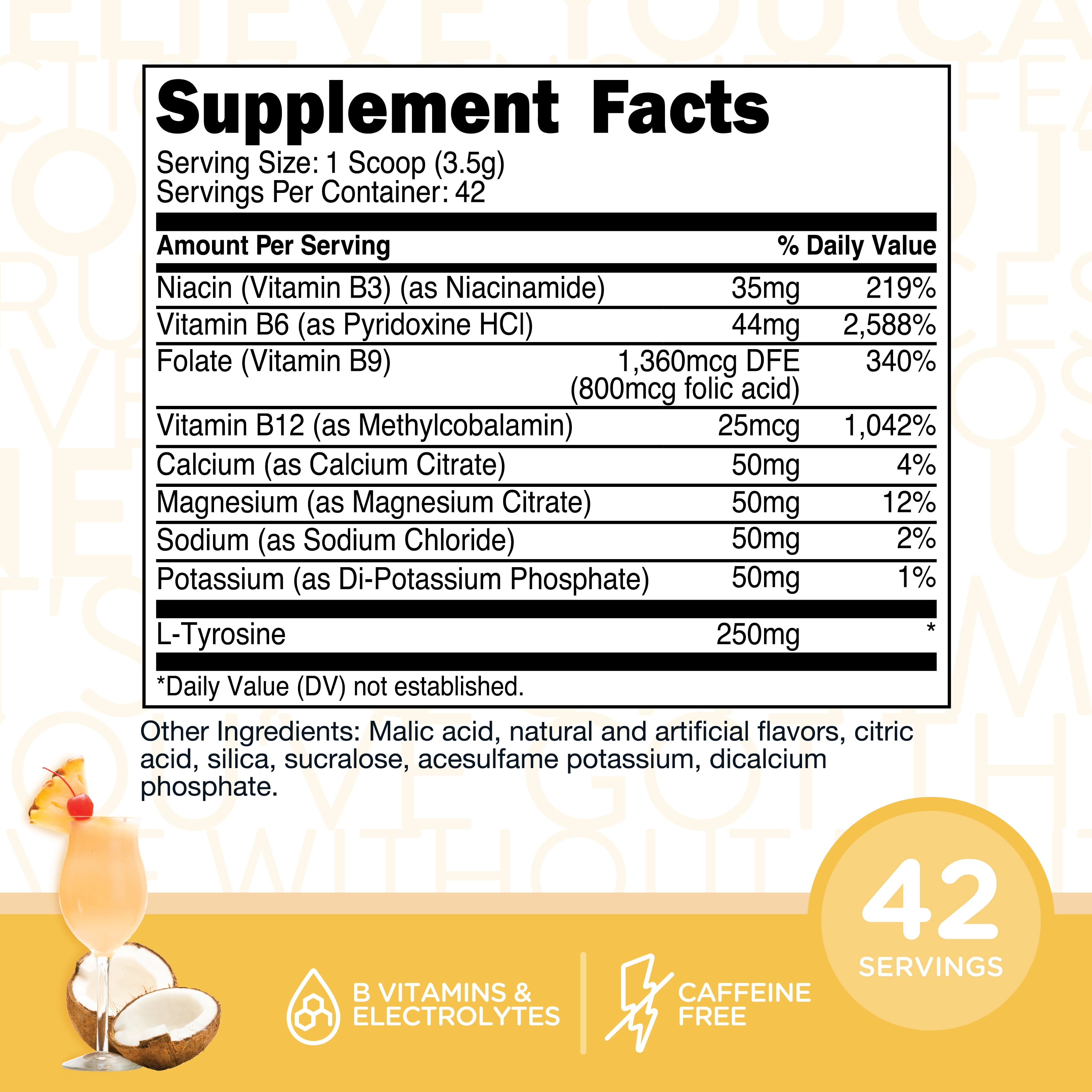 TransformHQ Hydration (42 Servings) Pina Colada - Electrolytes, Mental Clarity, Vitamins