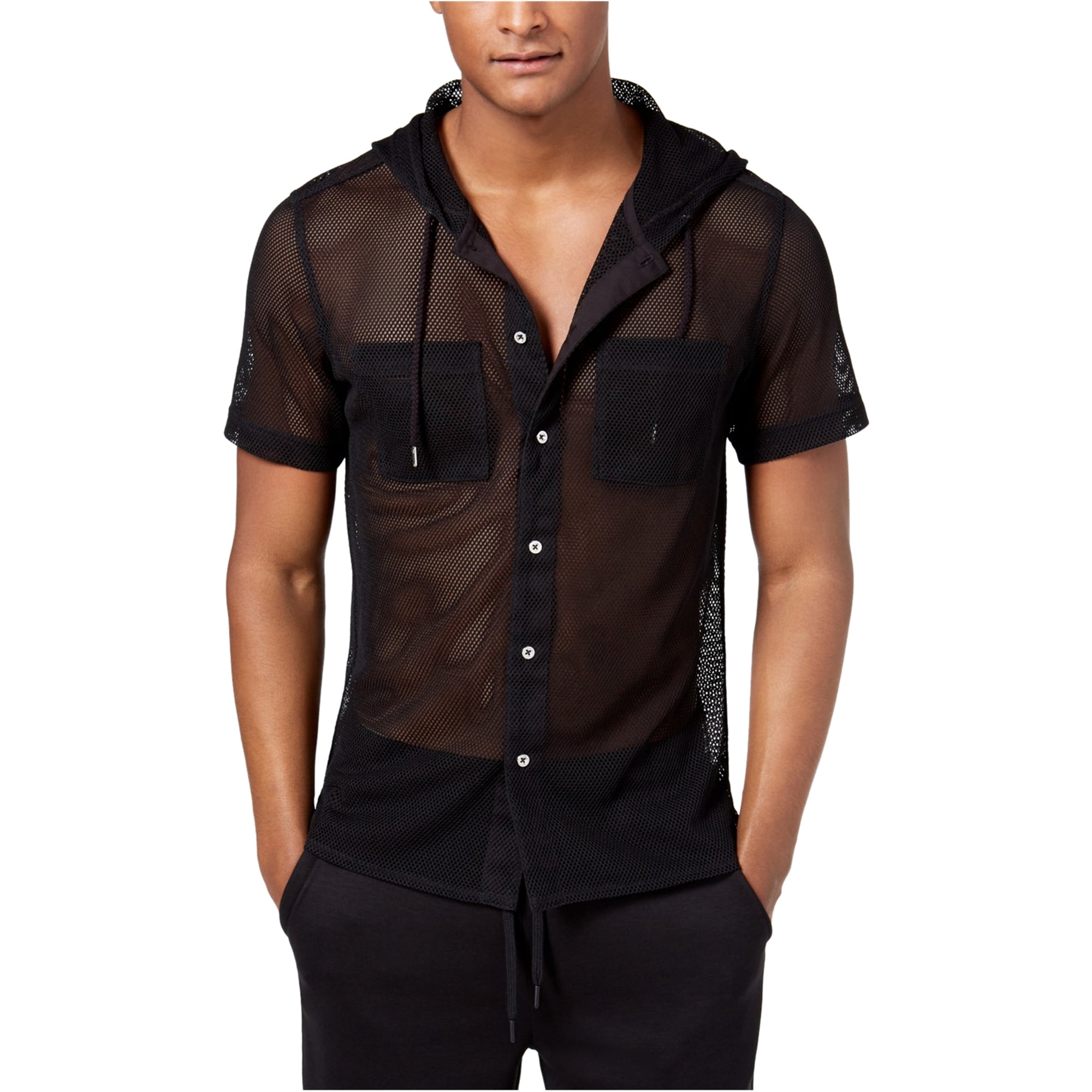 I-N-C Mens Hooded Mesh Button Up Shirt 