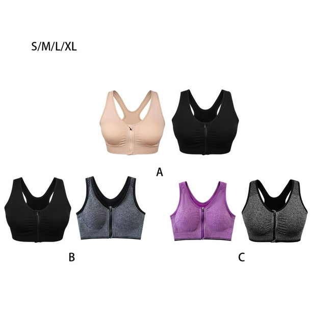 Thinsony 2x Optimal Support And Style  Zipper Sports Bra In Various Colors  Lightweight Comfort Bras gray+purple M 1Set 