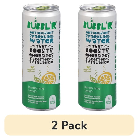 (2 pack) BUBBL'R Antioxidant Sparkling Water, lemon lime twist'r, 12 fl oz Can