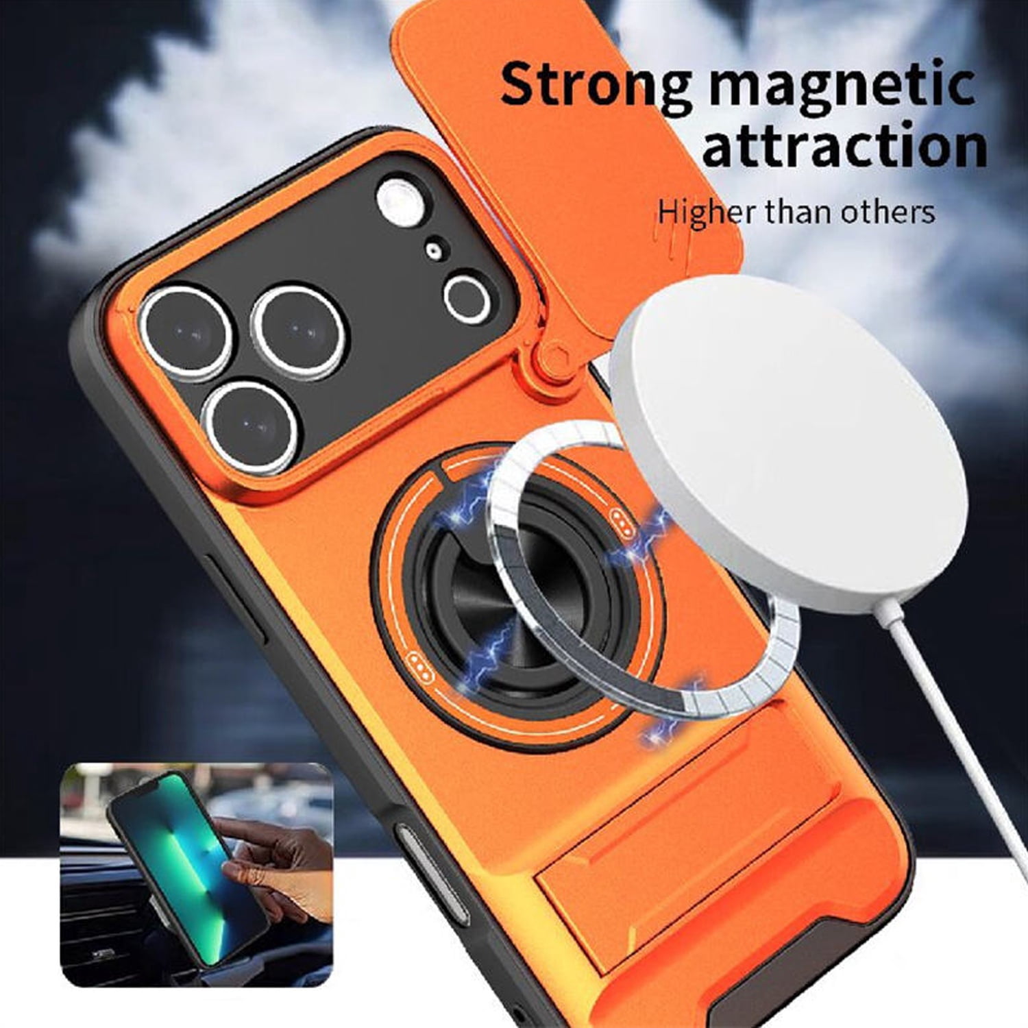 Shockproof Mag Safe Slide Lens Case with Ring Holder for iPhone 17 Pro Max