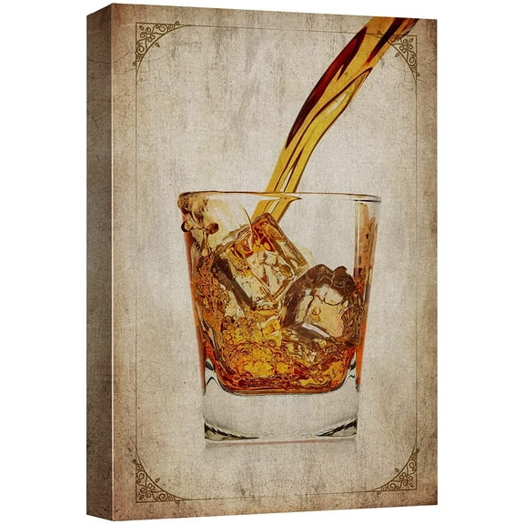 wall26 Canvas Print Wall Art Retro Vintage Style Bourbon Shot Glass Drinks & Cocktails Alcohol Digital Art Modern Art Decorative Bohemian Chic Kitchen/Food for Living Room, Bedroom, Office - 16&q