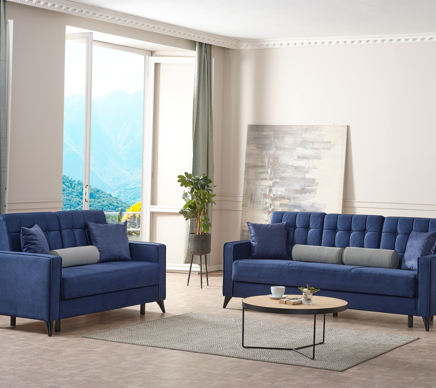 Rustik Sleeper Sofa Set Dark Blue, Premium Luxury European Living Room