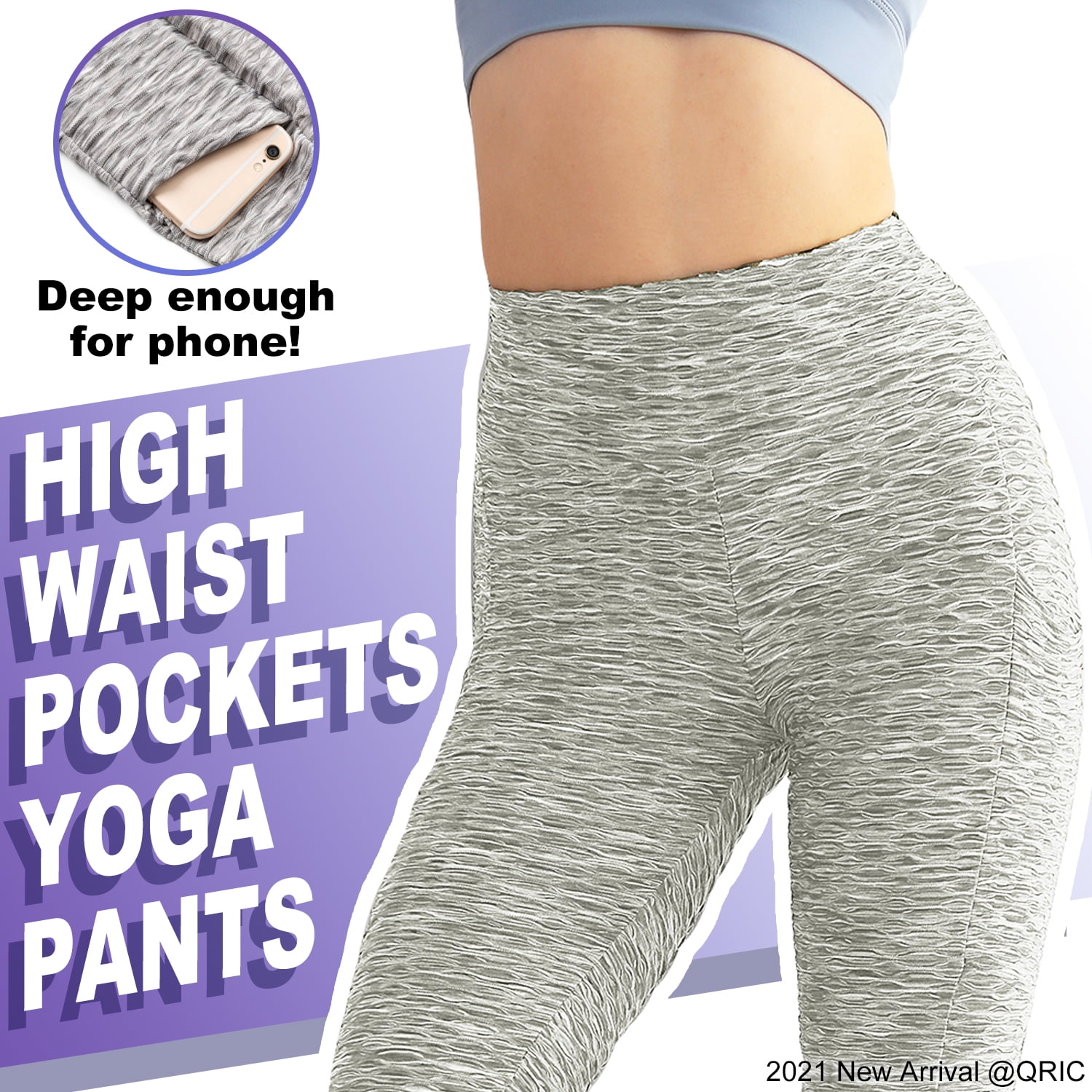 QRIC Women's High Waist Yoga Pants With Pockets Tummy Control