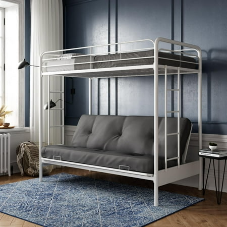 DHP Sammie Twin over Futon Metal Bunk Bed, Off White