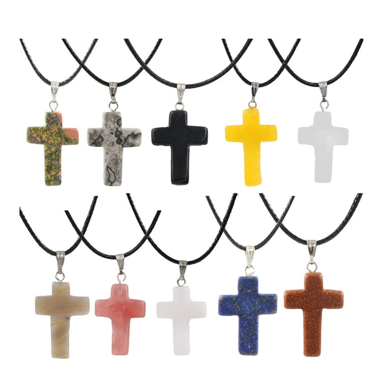 10pcs Cross Necklace Pendants Stone DIY Charms Jewelry Making Accessory for Bracelet Crafts (Mixed Style), Women's, Size: 2.5, Grey Type