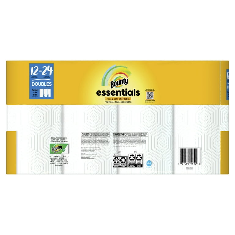 Bounty Essentials - Serviettes En Papier Solides - Lot De 6 Rouleaux Doubles (12 Rouleaux Ordinaires) - Blanc