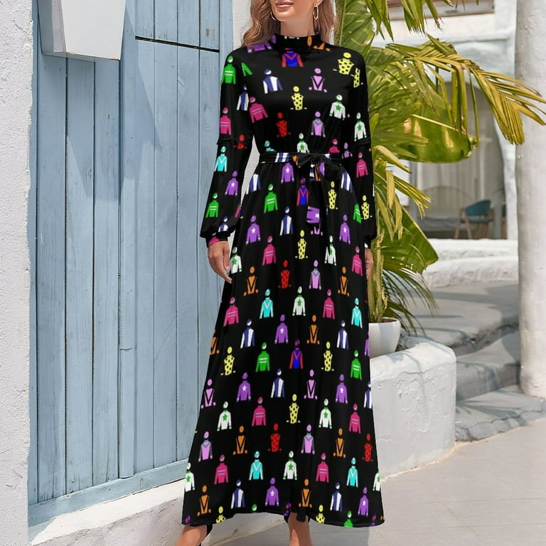 jockey silks dress Horse Racing Jockey Silks Long Dress chic and elegant woman dress long  sleeve dresses Evening dresses