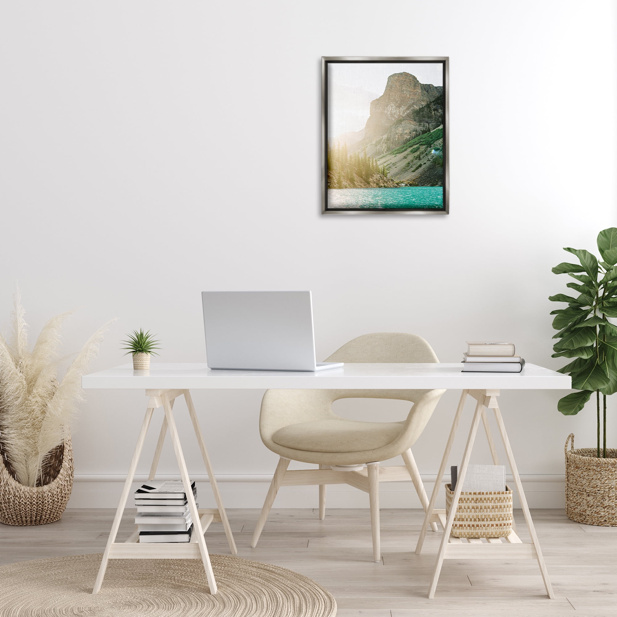 Stupell Industries Sunlit Hills Peak Landscape Photography Gray Floater Framed Art Print Wall Art, 17 x 21