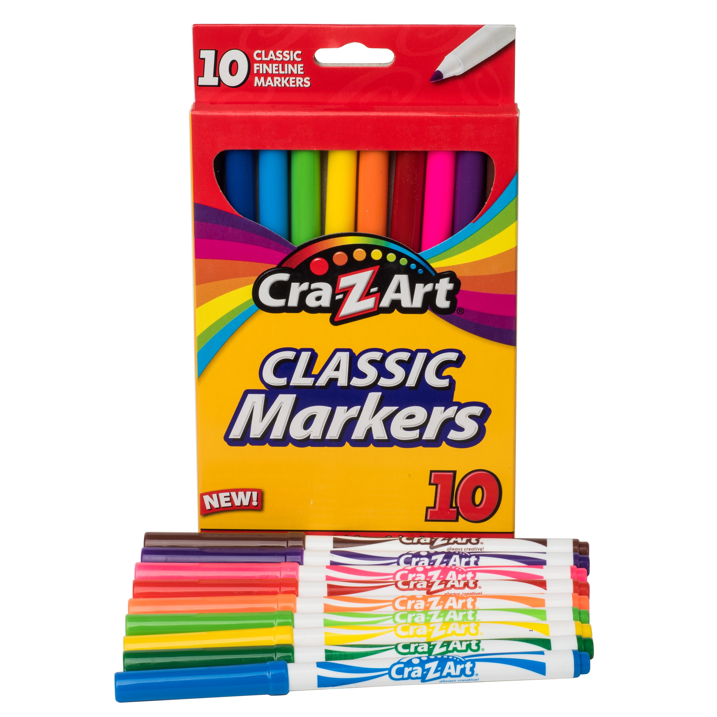 Cra-Z-Art Classic Fine Line Colored Markers, 10 Count, Child to Adult, Back  to School Supplies