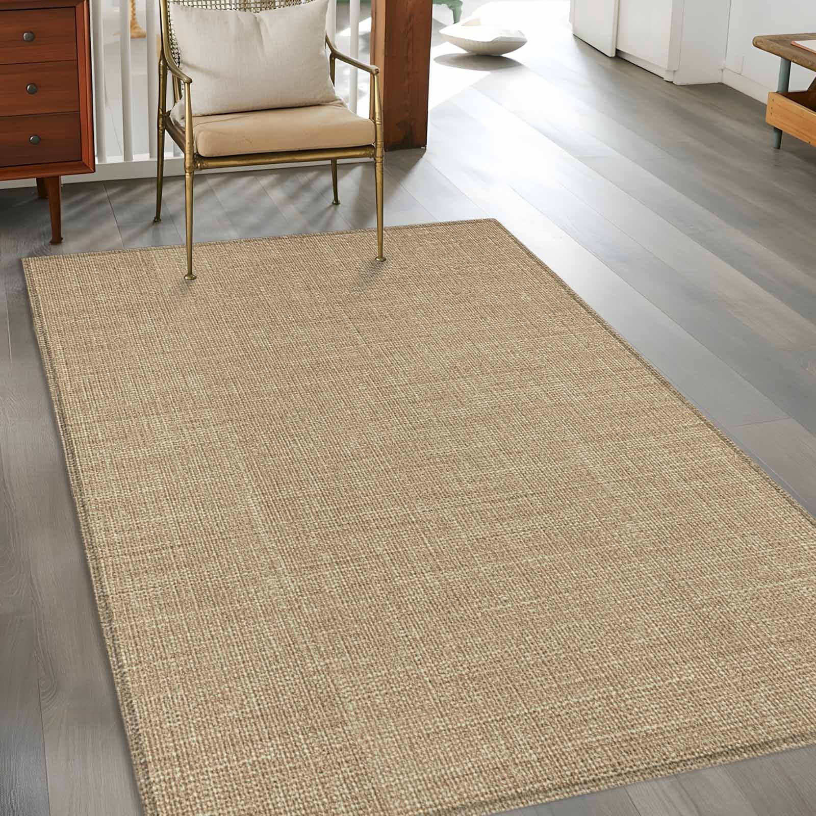 Brown Farmhouse Area Rug Washable 3x5 Entryway Rug Non-Slip Indoor Low Pile Vintage Country Monochrome Textured Floor Carpet Small Rugs for Bedroom Office Living Room Kitchen Entrance Nursery