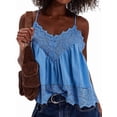 thumbnail image 2 of Summer Tank Tops for Women Loose Fit Pleated Tunics V Neck Sleeveless Lace Tops Lrregular Hem Flowy Royal Blue M, 2 of 5
