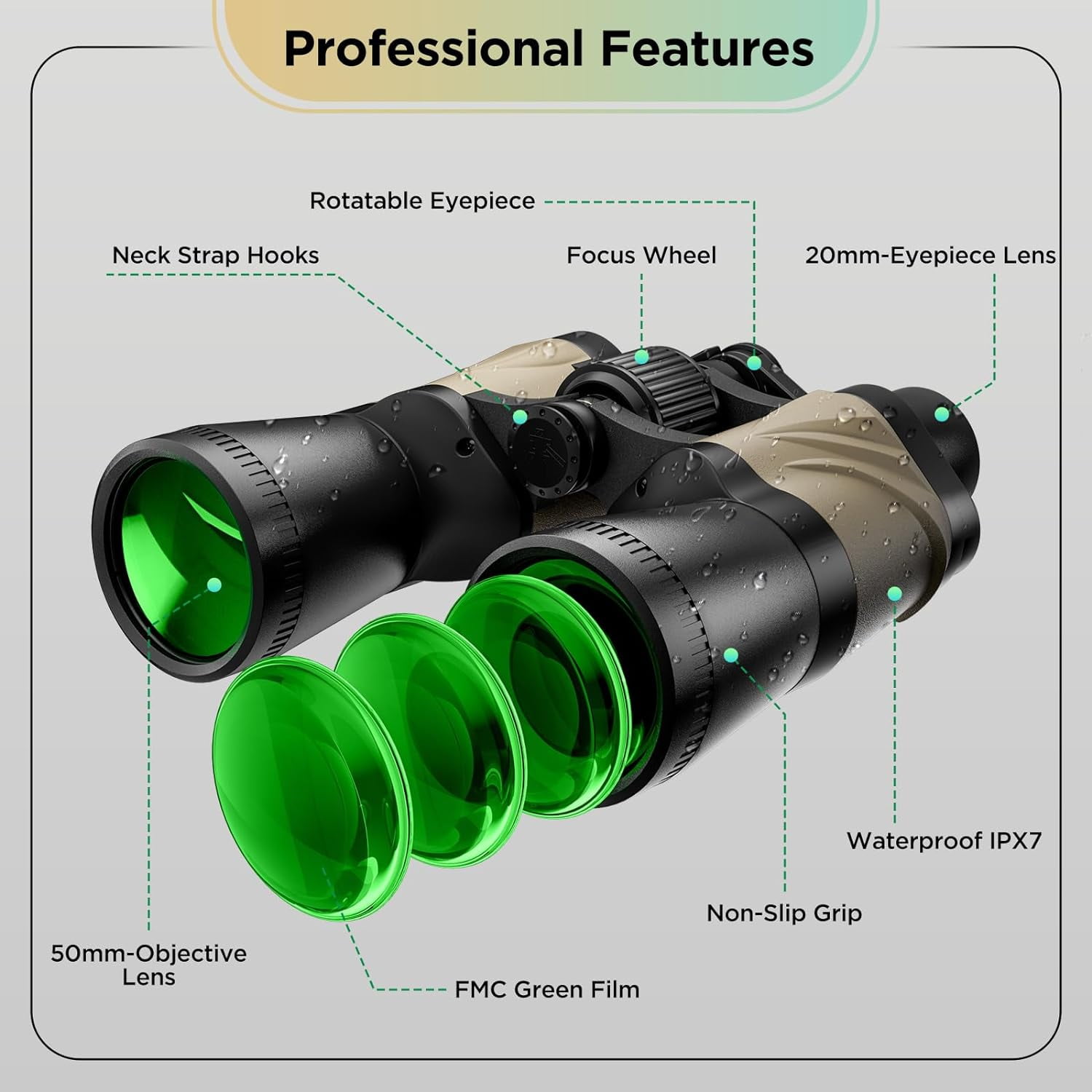 LAKWAR Binoculars for Adults ,12x50mm Hunting Binoculars BAK4 Prism Lens HD Binoculars with Low Light Vision for Birds Watching Traveling Father day Gift