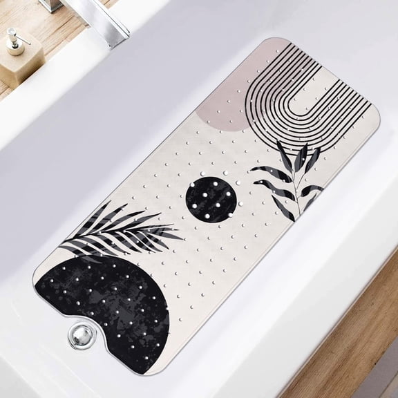 Boho Bathtub Mat Non Slip, Adults Baby Bath Mat for Tub Machine Washable, Long Bath Tub and Shower Mats with Drain Holes & Suction Cups 15.8"x39.5", White