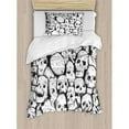 thumbnail image 3 of Skull Duvet Cover Set, Conjoined Head Motifs Spooky Fossils Motley Dark Sketchy Art Print, Decorative 3 Piece Bedding Set with 2 Pillow Shams, Queen Size, White Black, by Ambesonne, 3 of 3