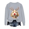 thumbnail image 4 of Wang6 Womens Plus Size Graphic Sweatshirts Trendy Xmas Cute Dog Printed Crew Neck No Hood Pullovers Causal Long Sleeve Loose Fit Tops Shirts Grey L, 4 of 4
